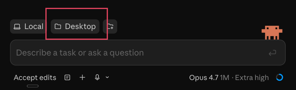 Claude Code folder switcher with Desktop highlighted